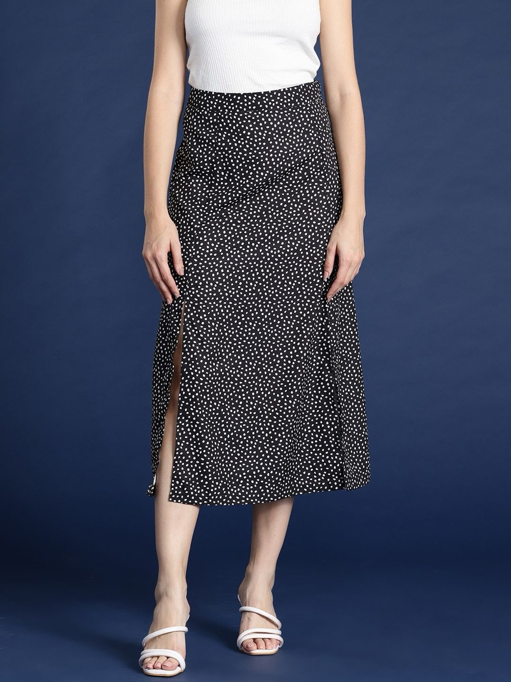 Reitman’s Navy Blue & White Dotted Midi Skirt